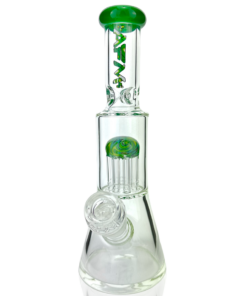 10" AFM Glass Mini Beaker Bong with Reversal Arm Perc in Forest Green, Front View on White Background