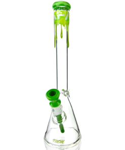 18" AFM Drippy Clear Glass Beaker Bong with Green Accents and 14mm Female Joint