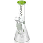 8" AFM Glass Mini Beaker with Colored Lip, Showerhead Perc, and Clear Borosilicate Body