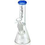 8" AFM Glass Mini Beaker Bong with Blue Colored Lip and Showerhead Perc - Front View