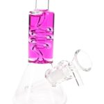 Mini Glass Beaker Bong “Chill Coil” – Fluid-Filled Neck – Assorted Colors