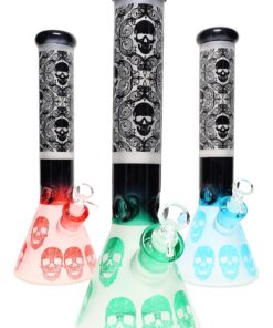 14″ 7 mm Skull Beaker Bong – Ice Pinch - Assorted Colors