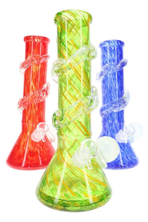 Soft Glass Beaker Bong “Glow Spiral” – UV-Reactive Accents – Assorted Colors