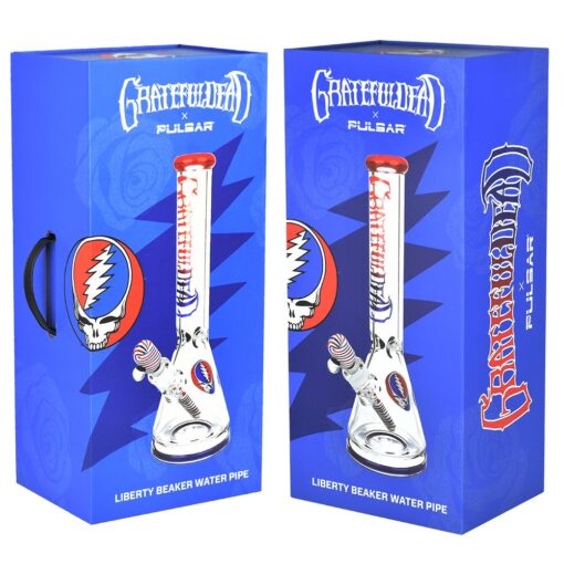 Pulsar Grateful Dead Liberty Beaker Glass Bong with Ice Catcher, 15.75", Dual View with Box