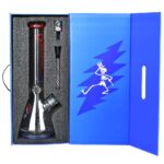 Pulsar Grateful Dead Liberty Beaker Glass Bong with Ice Catcher, front view, in a blue box