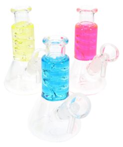 Mini Glass Beaker Bong “Chill Coil” – Fluid-Filled Neck – Assorted Colors