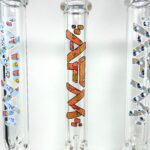 AFM The Munching 9mm Beaker Bongs - Triple Front View with Pizza and Mushroom Designs