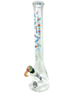 AFM The Popcorn & Rainbows 9mm Beaker Bong, 18" Borosilicate Glass, Front View with Colorful Design