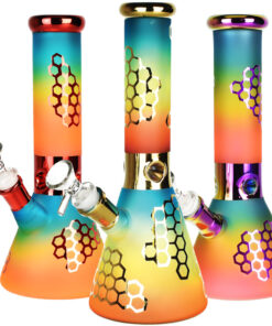 Rainbow Honeycomb Glass Water Pipe - 10" / 14mm F - Headshop.com