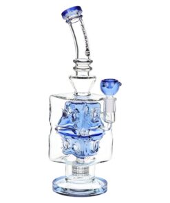 Pulsar Double Swiss Perc Blocks Glass Water Pipe - 12.5" / 14mm F / Blue