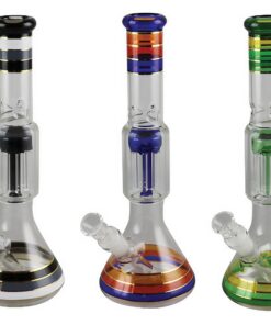 Assorted 12" Beaker Water Pipes with Tree Percolators and 14mm Female Joints, Front View