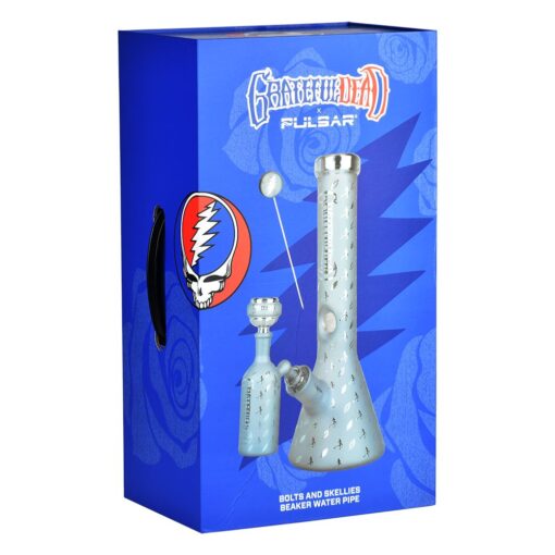Grateful Dead x Pulsar Bolts And Skellies Glass Beaker Water Pipe Set | 13.75" | 14mm F - Headshop.com