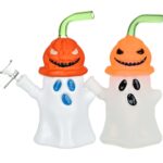 Pumpkin Head Ghost Glow In The Dark Glass Bong - 7.25" / 14mm F - Headshop.com