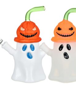 Pumpkin Head Ghost Glow In The Dark Glass Bong - 7.25" / 14mm F - Headshop.com