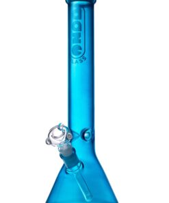 Daze Glass - 16" Metallic Blue Glass Water Pipe Front View on White Background