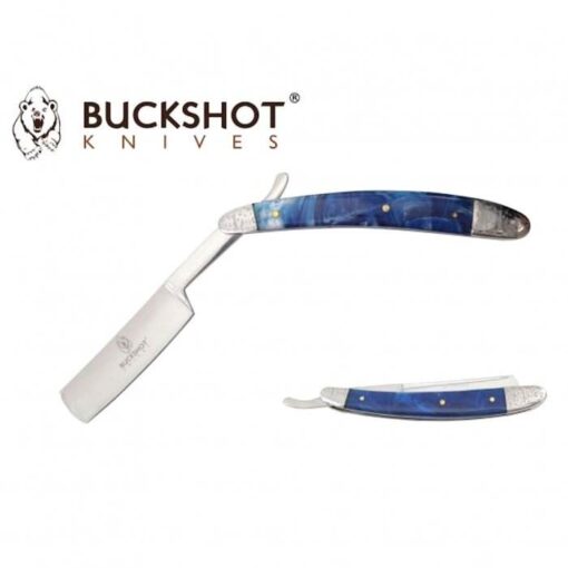Buckshot Straight Razor Folding Knife 14cm Blue