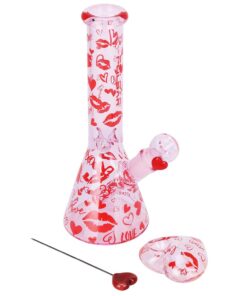 Pulsar Valentine's XOXO Glass Beaker Water Pipe & Hand Pipe Set - 10" / 14mm F - Headshop.com