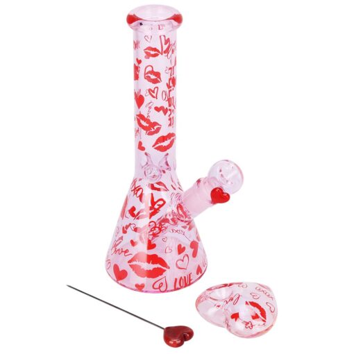 Pulsar Valentine's XOXO Glass Beaker Water Pipe & Hand Pipe Set - 10" / 14mm F - Headshop.com
