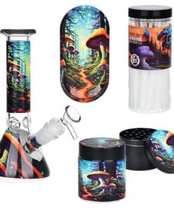 Mushroom Forest Glass Beaker Water Pipe Smoking Set - 7.75" - Headshop.com