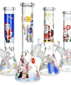 Christmas Themed Glass Water Pipe - 10" / 14mm F / Designs Vary - Headshop.com