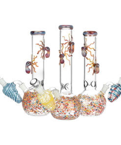 Octopus Frit Bubble Base Water Pipe w/ Ash Catcher | 10" | 14mm F | Colors Vary - Headshop.com