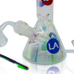 LA Pipes Champagne Glass Disco Beaker Bong with Colorful Accents - Front View