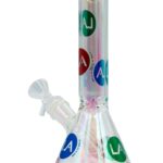 LA Pipes Champagne Glass Disco Beaker Bong with Colorful Logo, Front View on White Background