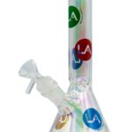LA Pipes Champagne Glass Disco Beaker Bong with colorful logo, front view on white background