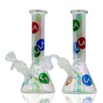 LA Pipes Disco Beaker Bongs with colorful logo, 8" height, 38mm diameter, front view on white background