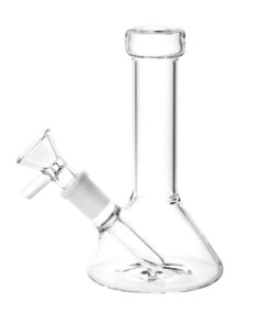 Clear Conical Beaker Mini Water Pipe 5.25" with 14mm Female Joint, Front View on White Background