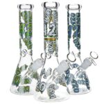 420 Clouds Glow In The Dark Beaker Glass Water Pipe - 10" / 14mm F / Colors Vary - Headshop.com