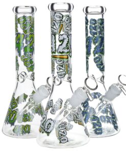 420 Clouds Glow In The Dark Beaker Glass Water Pipe - 10" / 14mm F / Colors Vary - Headshop.com