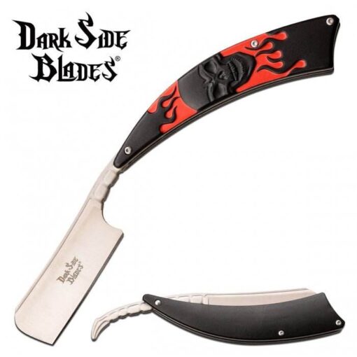 Dark Side Razor Red And Black Skull Handle Folding Knife