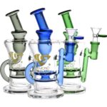 Diamond Glass Gold Ratchet Perc Recycler Water Pipe - 7.75" / 14mm F - Headshop.com