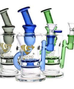 Diamond Glass Gold Ratchet Perc Recycler Water Pipe - 7.75" / 14mm F - Headshop.com