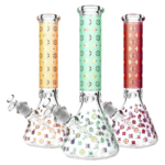 Trio of Designer Floral Diamond Print Bongs with 14" Height and 45 Degree Joint Angle