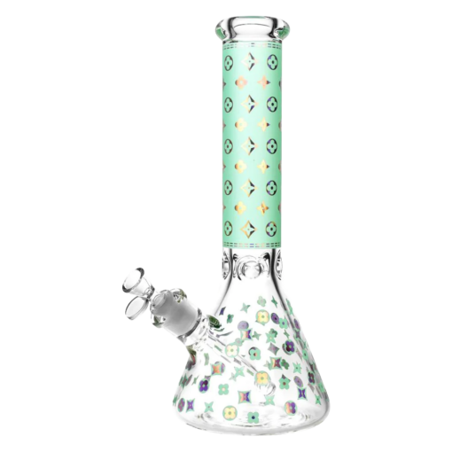 14" Designer Floral Diamond Print Bong, Beaker Design with 45 Degree Joint, Front View