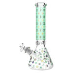 14" Designer Floral Diamond Print Bong, Beaker Design with 45 Degree Joint, Front View