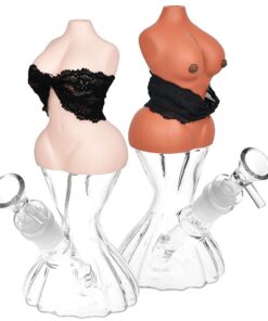 Buxom Body w/ Removable Bra Glass & Silicone Water Pipe - 8" / 14mm F / Colors Vary - Headshop.com