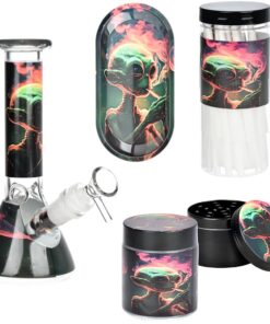 Alien Glass Beaker Water Pipe Smoking Set - 7.75" / 14mm F - Headshop.com