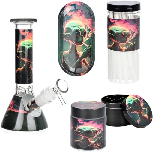 Alien Glass Beaker Water Pipe Smoking Set - 7.75" / 14mm F - Headshop.com