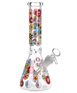 Smiling Flowers Beaker Glass Water Pipe - 10" / 14mm F