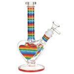 Rainbow Striped Heart Glass Water Pipe - 8.5" / 14mm F - Headshop.com