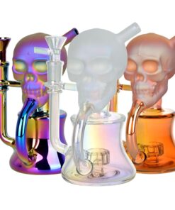 Solemn Skull Electroplated Glass Recycler - 6.75" / 14mm F / Colors Vary - Headshop.com