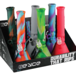 Eyce Silicone Beaker Bongs in assorted colors, 6 pack display, durable for dry herbs