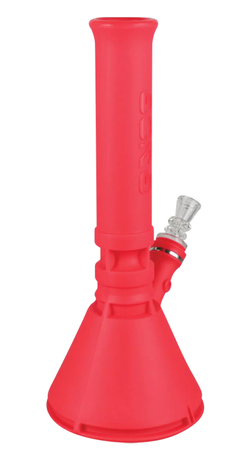 EYCE Silicone Beaker Bong in vibrant red, durable design, ideal for dry herbs, side view