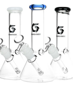 Glass House Pinched Beaker Glass Water Pipe - 7.75" / 14mm F / Colors Vary - Headshop.com