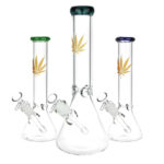 Gold Hemp Leaf Glass Beaker Water Pipe | 14mm F | Colors Vary - Headshop.com