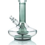 GRAV Small Wide Base Water Pipe in Smoke with Clear Accents, Front View on White Background