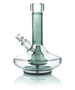 GRAV Small Wide Base Water Pipe in Smoke with Clear Accents, Front View on White Background
